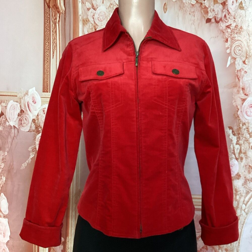 Coldwater Creek Jacket Zip Up Red Velveteen Blazer Sport Coat Size Small